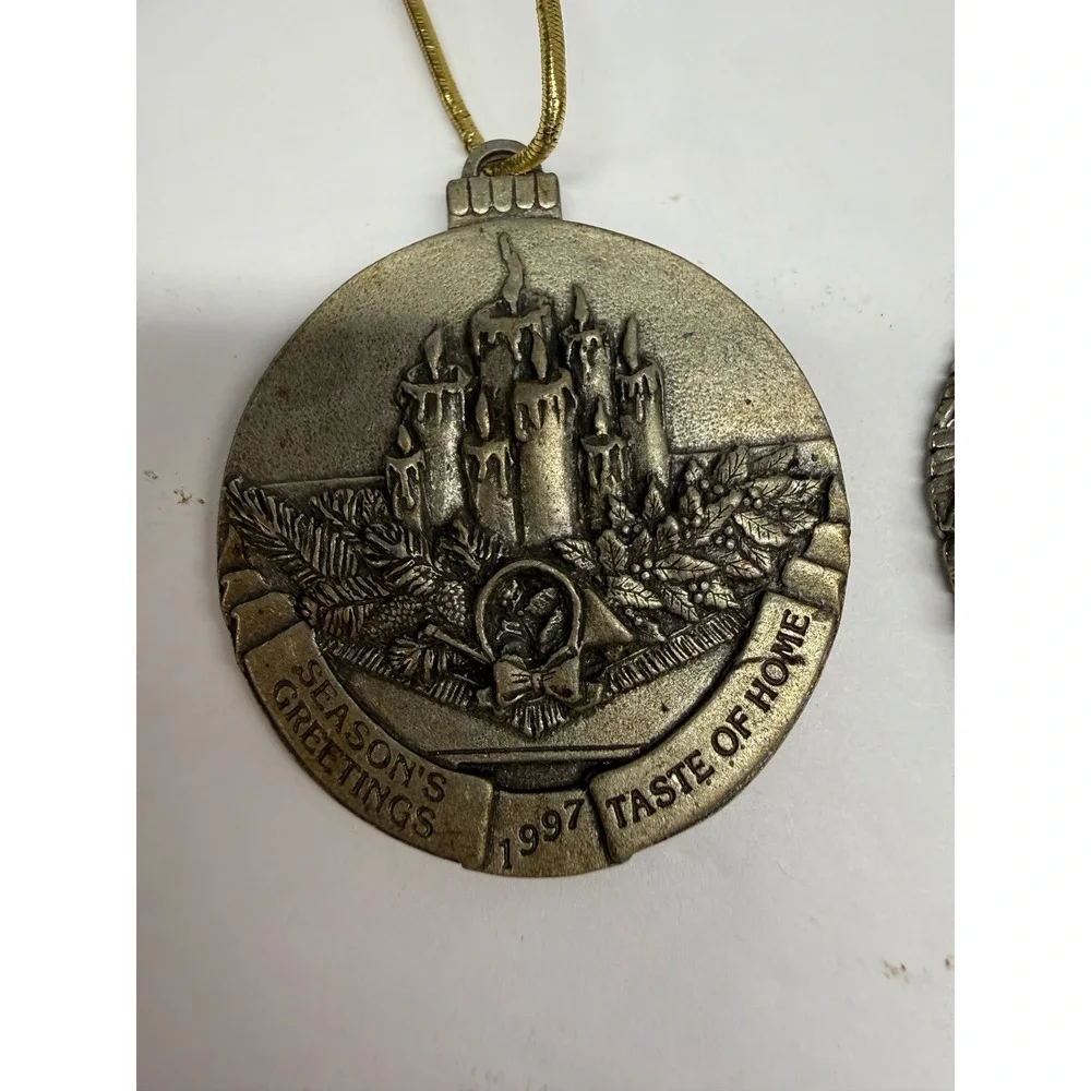 Vintage Taste of Home Ornaments 1997 1998 Seasons Greetings Pewter Style Set 2